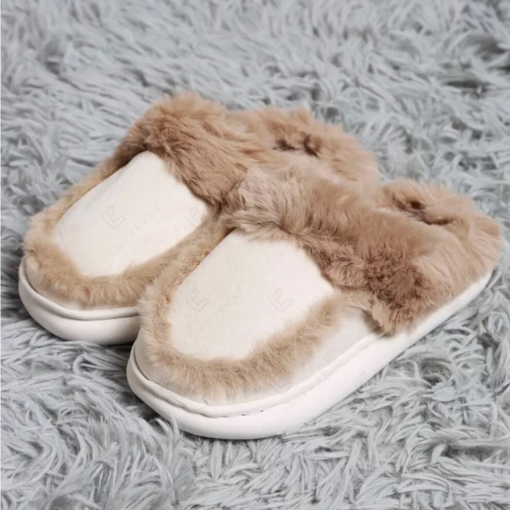 Chic Faux Fur Slippers in Cream and Brown
